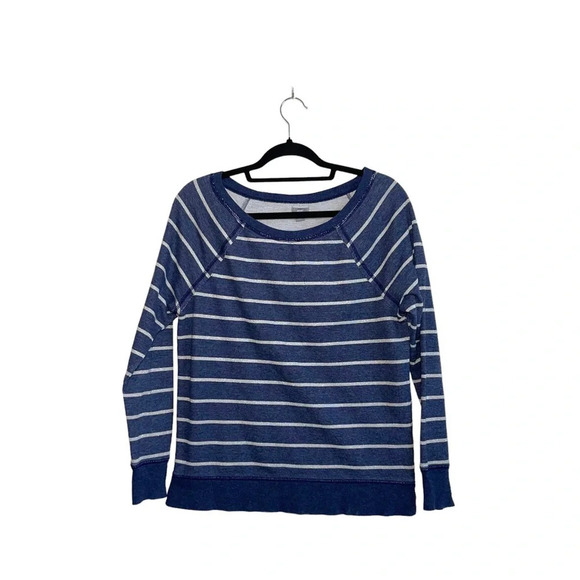 aerie Striped Sweatshirt Navy Blue & Silver Metallic Wide Neck Small Women’s - Picture 10 of 10